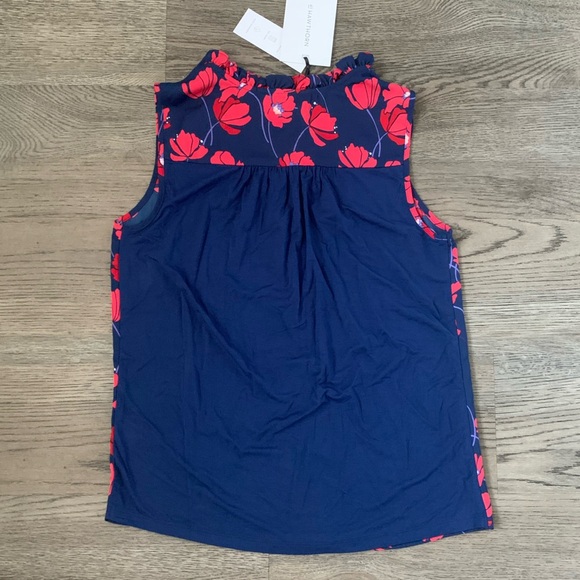 41 Hawthorn Orlee Mixed Material Sleeveless Ruffle Neck Top Size XSP - Navy NWT - Picture 5 of 11